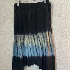 Black Tie-Dye Maxi Skirt with Blue & Cream Accents